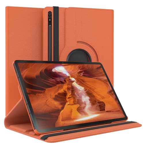 EAZY CASE - Tablet Hülle für Samsung Galaxy Tab S7+ / 5G Schutzhülle 12.4 Zoll Smart Cover Tablet Case Rotationcase zum Aufstellen Klapphülle 360° drehbar mit Standfunktion Tasche Kunstleder Orange von EAZY CASE
