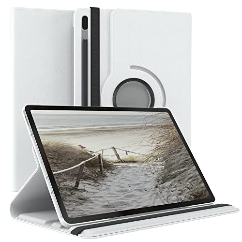 EAZY CASE - Tablet Hülle für Samsung Galaxy Tab S7 FE (5G) Schutzhülle 12.4 Zoll Smart Cover Tablet Case Rotationcase zum Aufstellen Klapphülle 360° drehbar mit Standfunktion Tasche Kunstleder Weiß von EAZY CASE