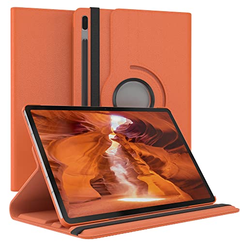 EAZY CASE - Tablet Hülle für Samsung Galaxy Tab S7 FE / 5G Schutzhülle 12.4 Zoll Smart Cover Tablet Case Rotationcase zum Aufstellen Klapphülle 360° drehbar mit Standfunktion Tasche Kunstleder Orange von EAZY CASE