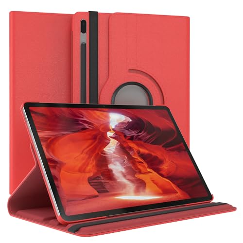 EAZY CASE - Tablet Hülle für Samsung Galaxy Tab S7 FE / 5G Schutzhülle 12.4 Zoll Smart Cover Tablet Case Rotationcase zum Aufstellen Klapphülle 360° drehbar mit Standfunktion Tasche Kunstleder Rot von EAZY CASE