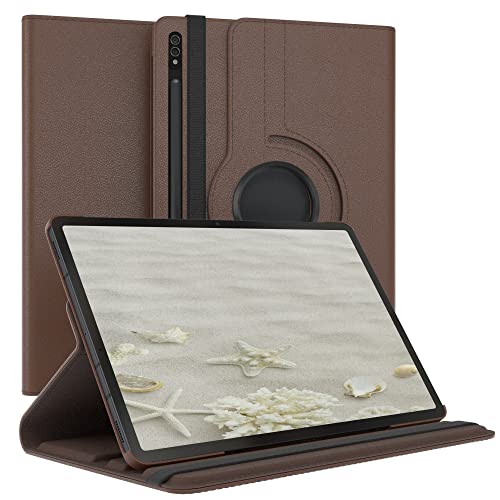 EAZY CASE - Tablet Hülle für Samsung Galaxy Tab S8 Plus (5G) Schutzhülle 12.4 Zoll Smart Cover Tablet Case Rotationcase zum Aufstellen Klapphülle 360° drehbar mit Standfunktion Tasche Kunstleder Braun von EAZY CASE