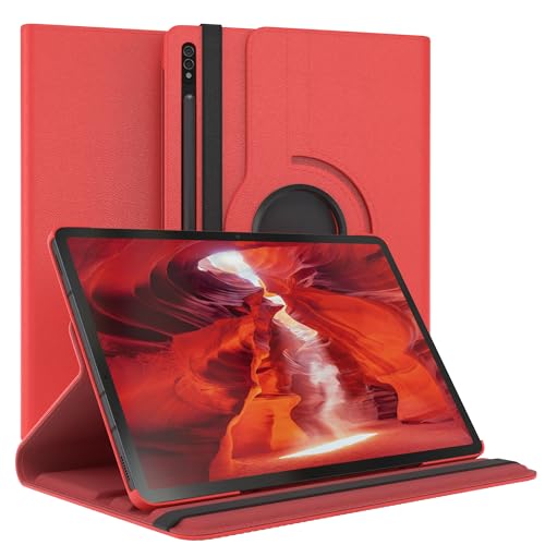 EAZY CASE - Tablet Hülle für Samsung Galaxy Tab S8 Plus / 5G Schutzhülle 12.4 Zoll Smart Cover Tablet Case Rotationcase zum Aufstellen Klapphülle 360° drehbar mit Standfunktion Tasche Kunstleder Rot von EAZY CASE