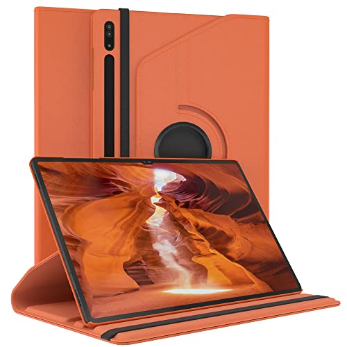 EAZY CASE - Tablet Hülle für Samsung Galaxy Tab S8 Ultra Schutzhülle 14.6 Zoll Smart Cover Tablet Case Rotationcase zum Aufstellen Klapphülle 360° drehbar mit Standfunktion Tasche Kunstleder Orange von EAZY CASE