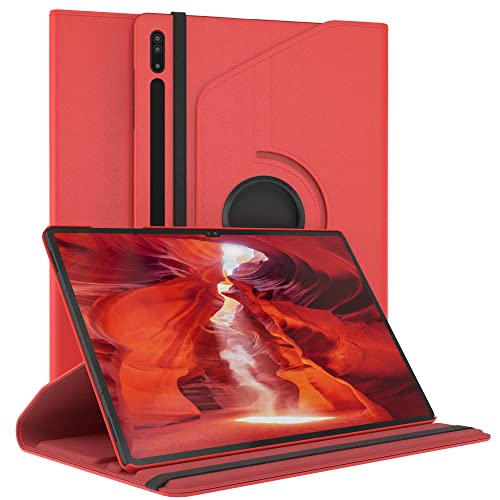 EAZY CASE - Tablet Hülle für Samsung Galaxy Tab S8 Ultra Schutzhülle 14.6 Zoll Smart Cover Tablet Case Rotationcase zum Aufstellen Klapphülle 360° drehbar mit Standfunktion Tasche Kunstleder Rot von EAZY CASE