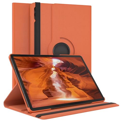 EAZY CASE - Tablet Hülle für Samsung Galaxy Tab S9 FE Plus Schutzhülle 12.4 Zoll Smart Cover Tablet Case Rotationcase zum Aufstellen Klapphülle 360° drehbar mit Standfunktion Tasche Kunstleder Orange von EAZY CASE