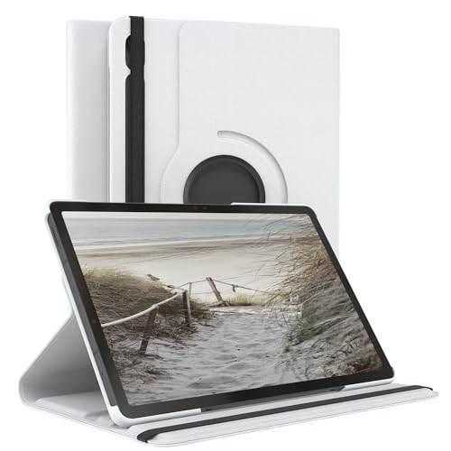 EAZY CASE - Tablet Hülle für Samsung Galaxy Tab S9 FE Schutzhülle 10.9 Zoll Smart Cover Tablet Case Rotationcase zum Aufstellen Klapphülle 360° drehbar mit Standfunktion Tasche Kunstleder Weiß von EAZY CASE