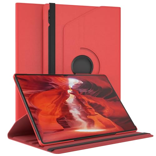 EAZY CASE - Tablet Hülle für Samsung Galaxy Tab S10 Ultra/Tab S9 Ultra Schutzhülle Smart Cover Tablet Case Rotationcase zum Aufstellen Klapphülle 360° drehbar mit Standfunktion Tasche Kunstleder Rot von EAZY CASE