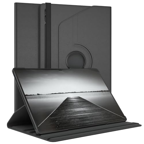 EAZY CASE - Tablet Hülle für Samsung Galaxy Tab S10 Ultra/Tab S9 Ultra Schutzhülle Smart Cover Tablet Rotationcase zum Aufstellen Klapphülle 360° drehbar mit Standfunktion Tasche Kunstleder Schwarz von EAZY CASE