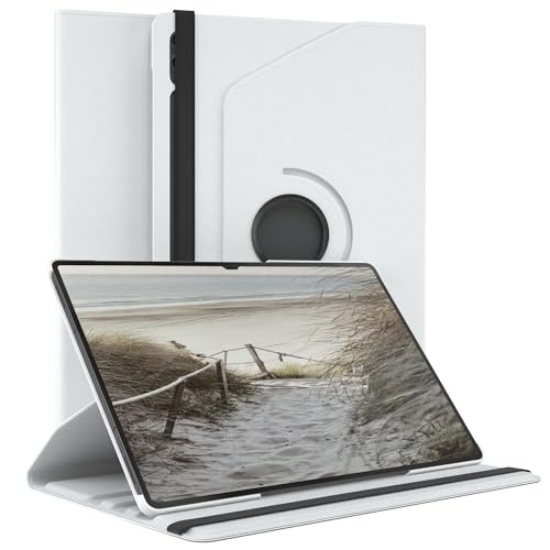 EAZY CASE - Tablet Hülle für Samsung Galaxy Tab S10 Ultra/Tab S9 Ultra Schutzhülle Smart Cover Tablet Case Rotationcase Aufstellen Klapphülle 360° drehbar mit Standfunktion Tasche Kunstleder Weiß von EAZY CASE
