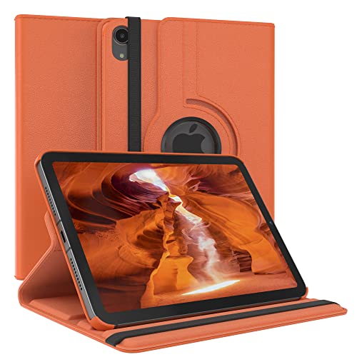 EAZY CASE - Tablet Hülle für iPad Mini 6 (2021) Schutzhülle 8.3 Zoll Smart Cover Tablet Case Rotationcase zum Aufstellen Klapphülle 360° drehbar mit Standfunktion Tasche Kunstleder Orange von EAZY CASE