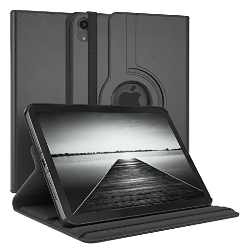 EAZY CASE - Tablet Hülle für iPad Mini 6 2021 Schutzhülle 8.3 Zoll Smart Cover Tablet Case Rotationcase zum Aufstellen Klapphülle 360° drehbar mit Standfunktion Tasche Kunstleder Schwarz von EAZY CASE
