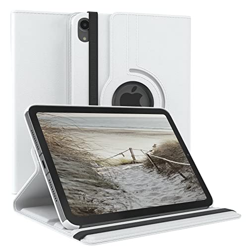 EAZY CASE - Tablet Hülle für iPad Mini 6 2021 Schutzhülle 8.3 Zoll Smart Cover Tablet Case Rotationcase zum Aufstellen Klapphülle 360° drehbar mit Standfunktion Tasche Kunstleder Weiß von EAZY CASE