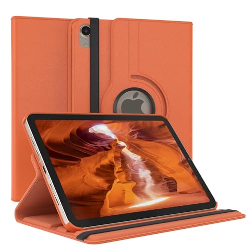 EAZY CASE - Tablet Hülle für iPad iPad Mini 7 (2024) Schutzhülle 8,3 Zoll Smart Cover Tablet Case Rotationcase zum Aufstellen Klapphülle 360° drehbar mit Standfunktion Tasche Kunstleder Orange von EAZY CASE
