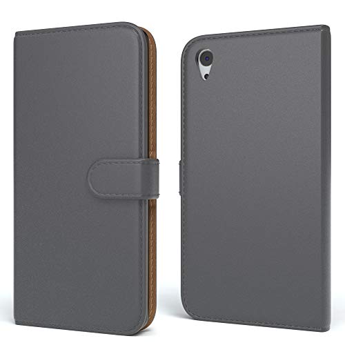 EAZY CASE Tasche für Sony Xperia Z5 Schutzhülle mit Standfunktion Klapphülle im Bookstyle, Handytasche Handyhülle Flip Cover mit Magnetverschluss und Kartenfach, Kunstleder, Anthrazit von EAZY CASE
