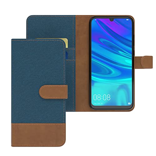 EAZY CASE Tasche kompatibel mit Huawei P Smart (2019) Stoff Schutzhülle mit Standfunktion Klapphülle Bookstyle, Tasche Handyhülle Cover mit Magnetverschluss und Kartenfach, Kunstleder, Dunkel Blau von EAZY CASE