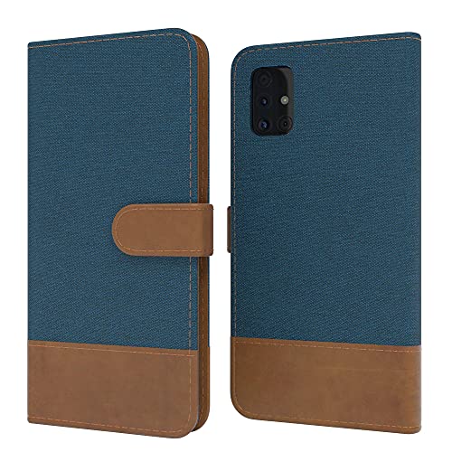 EAZY CASE Tasche kompatibel mit Samsung Galaxy A51 Stoff Schutzhülle mit Standfunktion Klapphülle Bookstyle, Handytasche Handyhülle Cover mit Magnetverschluss und Kartenfach, Kunstleder, Dunkel Blau von EAZY CASE