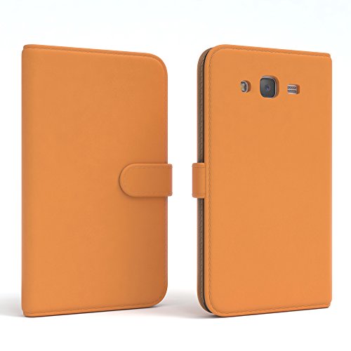 EAZY CASE Tasche kompatibel mit Samsung Galaxy J5 (2015) Schutzhülle mit Standfunktion Klapphülle Bookstyle, Handytasche Handyhülle mit Magnetverschluss und Kartenfach, Kunstleder, Orange von EAZY CASE
