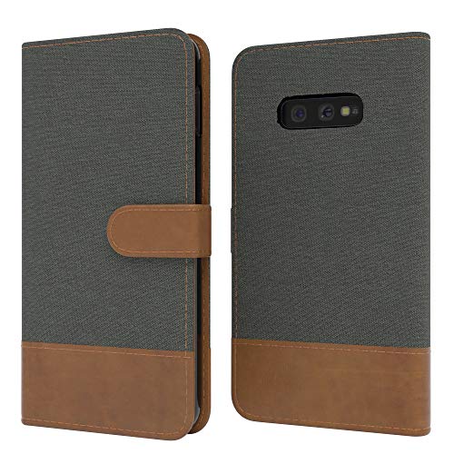 EAZY CASE Tasche kompatibel mit Samsung Galaxy S10e Stoff Schutzhülle mit Standfunktion Klapphülle im Bookstyle, Handytasche Handyhülle mit Magnetverschluss und Kartenfach, Kunstleder, Anthrazit von EAZY CASE