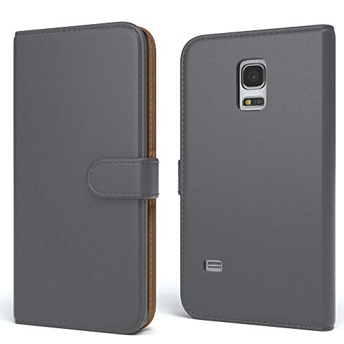 EAZY CASE Tasche kompatibel mit Samsung Galaxy S5 Mini Schutzhülle mit Standfunktion Klapphülle Bookstyle, Handytasche Handyhülle mit Magnetverschluss und Kartenfach, Kunstleder, Anthrazit von EAZY CASE
