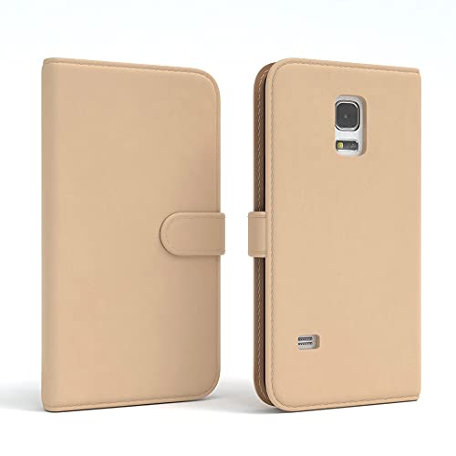 EAZY CASE Tasche kompatibel mit Samsung Galaxy S5 Mini Schutzhülle mit Standfunktion Klapphülle Bookstyle, Handytasche Handyhülle mit Magnetverschluss und Kartenfach, Kunstleder, Hellbraun von EAZY CASE
