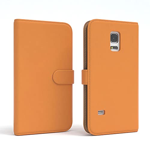 EAZY CASE Tasche kompatibel mit Samsung Galaxy S5 Mini Schutzhülle mit Standfunktion Klapphülle Bookstyle, Handytasche Handyhülle mit Magnetverschluss und Kartenfach, Kunstleder, Orange von EAZY CASE
