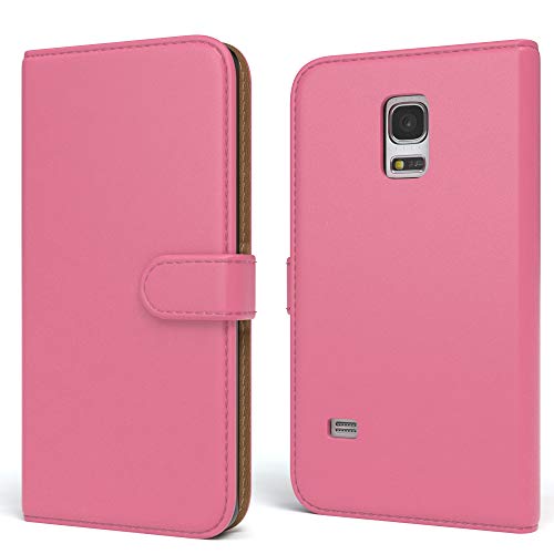 EAZY CASE Tasche kompatibel mit Samsung Galaxy S5 Mini Schutzhülle mit Standfunktion Klapphülle Bookstyle, Handytasche Handyhülle mit Magnetverschluss und Kartenfach, Kunstleder, Pink von EAZY CASE