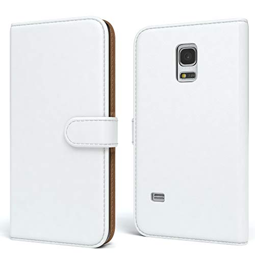 EAZY CASE Tasche kompatibel mit Samsung Galaxy S5 Mini Schutzhülle mit Standfunktion Klapphülle Bookstyle, Handytasche Handyhülle mit Magnetverschluss und Kartenfach, Kunstleder, Weiß von EAZY CASE
