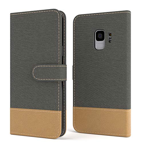 EAZY CASE Tasche kompatibel mit Samsung Galaxy S9 Stoff Schutzhülle mit Standfunktion Klapphülle Bookstyle, Handytasche Handyhülle mit Magnetverschluss und Kartenfach, Kunstleder, Anthrazit von EAZY CASE