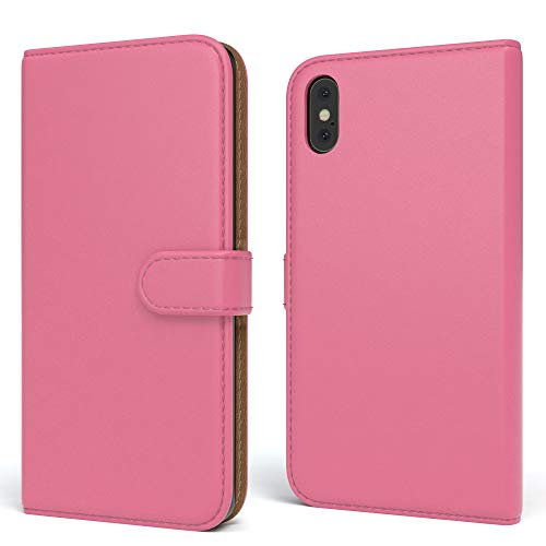 EAZY CASE Tasche kompatibel mit iPhone X/XS Schutzhülle mit Standfunktion Klapphülle im Bookstyle, Handytasche Handyhülle Flip Cover mit Magnetverschluss und Kartenfach, Kunstleder, Pink von EAZY CASE