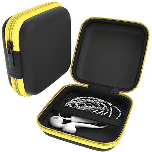 EAZY CASE Universal Tasche für In-Ear Kopfhörer mit Netzfach - Hardcase Aufbewahrungsbox, Schutztasche mit umlaufenden Reißverschluss, extra klein, eckig, Gelb von EAZY CASE