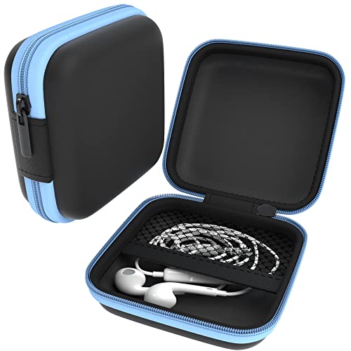 EAZY CASE Universal Tasche für In-Ear Kopfhörer mit Netzfach - Hardcase Aufbewahrungsbox, Schutztasche mit umlaufenden Reißverschluss, extra klein, eckig, Hellblau von EAZY CASE