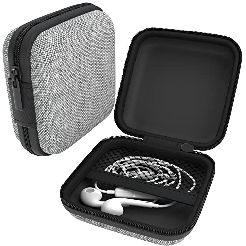 EAZY CASE Universal Tasche für In-Ear Kopfhörer mit Netzfach - Hardcase Aufbewahrungsbox, Schutztasche mit umlaufenden Reißverschluss, extra klein, eckig, Hellgrau von EAZY CASE