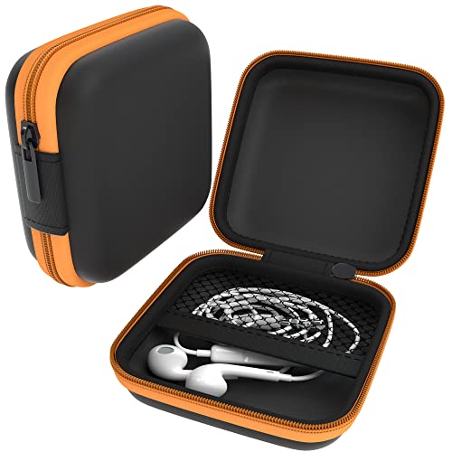 EAZY CASE Universal Tasche für In-Ear Kopfhörer mit Netzfach - Hardcase Aufbewahrungsbox, Schutztasche mit umlaufenden Reißverschluss, extra klein, eckig, Orange von EAZY CASE