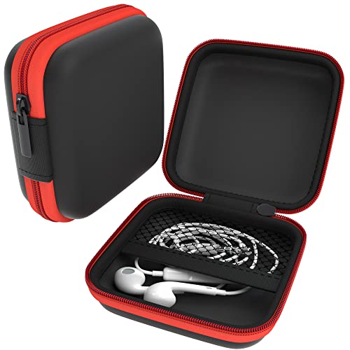 EAZY CASE Universal Tasche für In-Ear Kopfhörer mit Netzfach - Hardcase Aufbewahrungsbox, Schutztasche mit umlaufenden Reißverschluss, extra klein, eckig, Rot von EAZY CASE