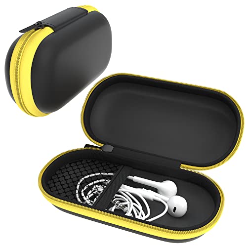 EAZY CASE Universal Tasche für In-Ear Kopfhörer mit Netzfach - Hardcase Aufbewahrungsbox, Schutztasche mit umlaufenden Reißverschluss, extra klein, oval, Gelb von EAZY CASE