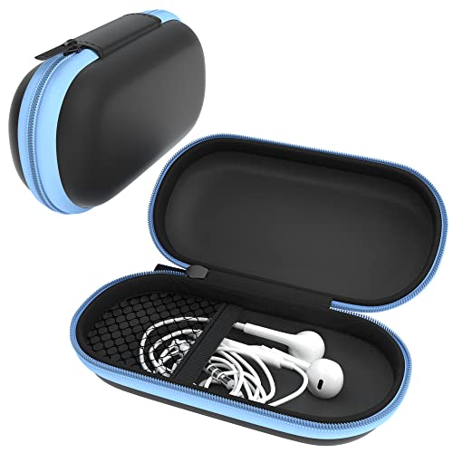 EAZY CASE Universal Tasche für In-Ear Kopfhörer mit Netzfach - Hardcase Aufbewahrungsbox, Schutztasche mit umlaufenden Reißverschluss, extra klein, oval, Hellblau von EAZY CASE