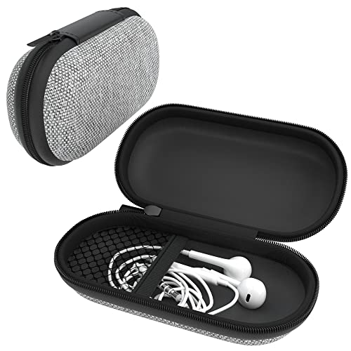 EAZY CASE Universal Tasche für In-Ear Kopfhörer mit Netzfach - Hardcase Aufbewahrungsbox, Schutztasche mit umlaufenden Reißverschluss, extra klein, oval, Hellgrau von EAZY CASE