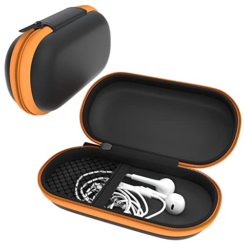 EAZY CASE Universal Tasche für In-Ear Kopfhörer mit Netzfach - Hardcase Aufbewahrungsbox, Schutztasche mit umlaufenden Reißverschluss, extra klein, oval, Orange von EAZY CASE