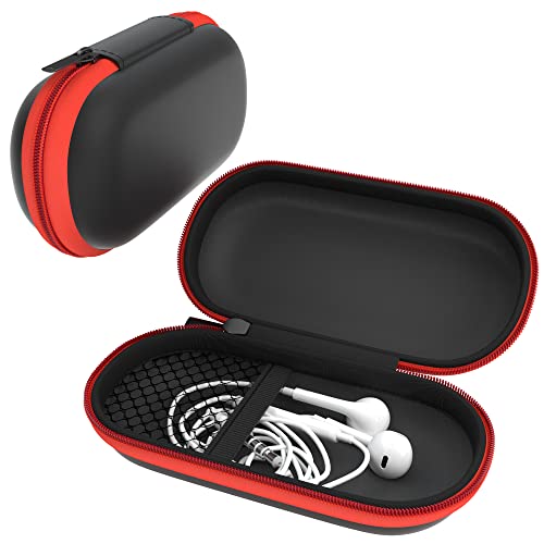 EAZY CASE Universal Tasche für In-Ear Kopfhörer mit Netzfach - Hardcase Aufbewahrungsbox, Schutztasche mit umlaufenden Reißverschluss, extra klein, oval, Rot von EAZY CASE