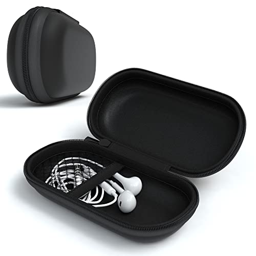 EAZY CASE Universal Tasche für In-Ear Kopfhörer mit Netzfach - Hardcase Aufbewahrungsbox, Schutztasche mit umlaufenden Reißverschluss, extra klein, oval, Schwarz von EAZY CASE