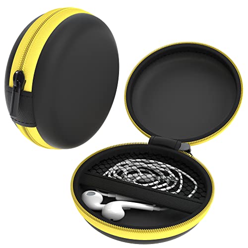 EAZY CASE Universal Tasche für In-Ear Kopfhörer mit Netzfach - Hardcase Aufbewahrungsbox, Schutztasche mit umlaufenden Reißverschluss, extra klein, rund, Gelb von EAZY CASE