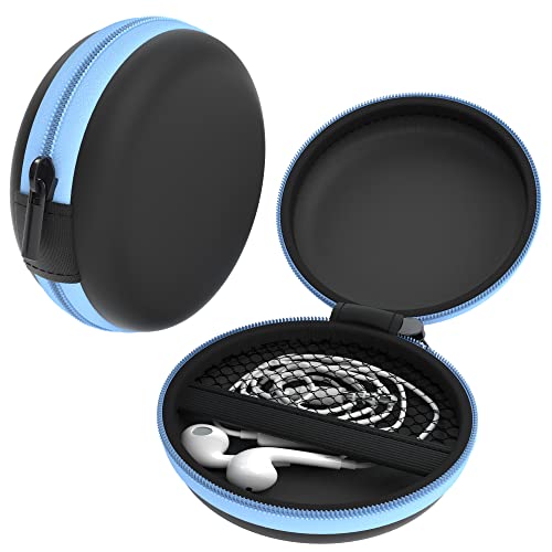 EAZY CASE Universal Tasche für In-Ear Kopfhörer mit Netzfach - Hardcase Aufbewahrungsbox, Schutztasche mit umlaufenden Reißverschluss, extra klein, rund, Hellblau von EAZY CASE