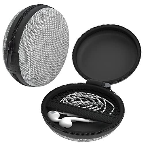 EAZY CASE Universal Tasche für In-Ear Kopfhörer mit Netzfach - Hardcase Aufbewahrungsbox, Schutztasche mit umlaufenden Reißverschluss, extra klein, rund, Hellgrau von EAZY CASE