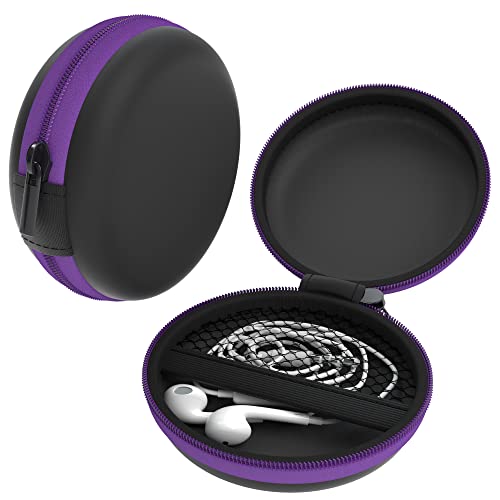 EAZY CASE Universal Tasche für In-Ear Kopfhörer mit Netzfach - Hardcase Aufbewahrungsbox, Schutztasche mit umlaufenden Reißverschluss, extra klein, rund, Lila von EAZY CASE