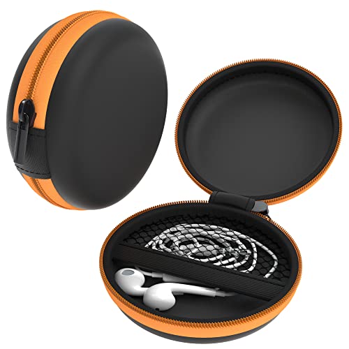 EAZY CASE Universal Tasche für In-Ear Kopfhörer mit Netzfach - Hardcase Aufbewahrungsbox, Schutztasche mit umlaufenden Reißverschluss, extra klein, rund, Orange von EAZY CASE