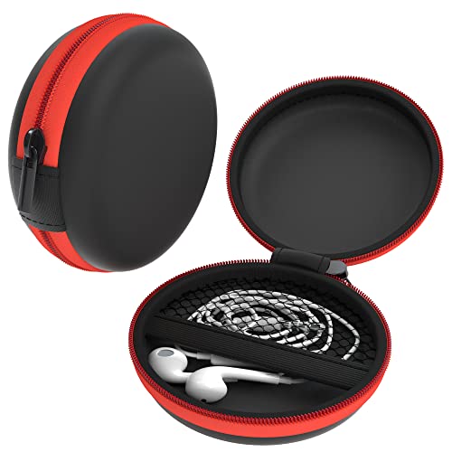 EAZY CASE Universal Tasche für In-Ear Kopfhörer mit Netzfach - Hardcase Aufbewahrungsbox, Schutztasche mit umlaufenden Reißverschluss, extra klein, rund, Rot von EAZY CASE