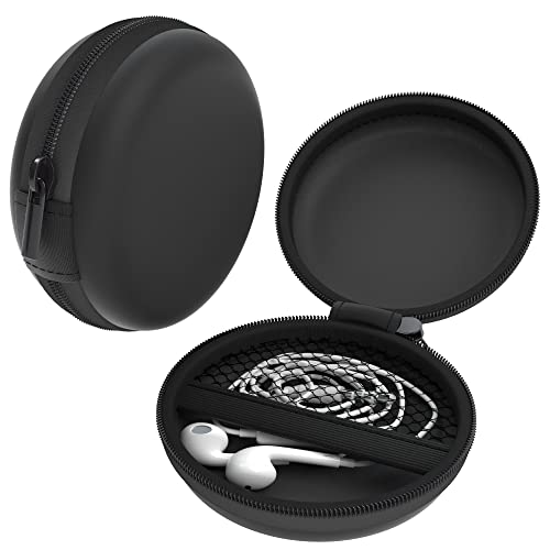 EAZY CASE Universal Tasche für In-Ear Kopfhörer mit Netzfach - Hardcase Aufbewahrungsbox, Schutztasche mit umlaufenden Reißverschluss, extra klein, rund, Schwarz von EAZY CASE