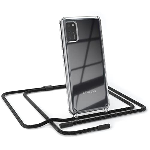 EAZY CASE - kombinierbare Handyketten kompatibel mit Samsung Galaxy A41, Transparente Silikon-Hülle mit rundem Umhängeband, abnehmbar durch abschraubbare Endstücke, Hülle, Umhängetasche, Schwarz von EAZY CASE