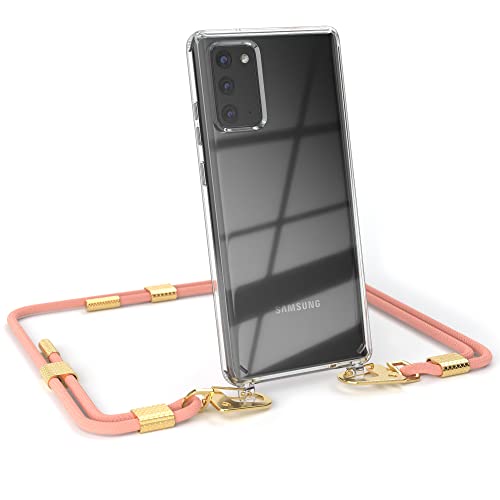 EAZY CASE - kombinierbare Handyketten kompatibel mit Samsung Galaxy Note 20 / Note 20 5G, Transparente Silikon-Hülle mit rundem Umhängeband, Abnehmbarer Karabiner, Handykordel, Korall - Clips Gold von EAZY CASE