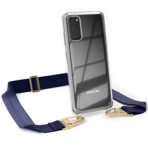 EAZY CASE - kombinierbare Handyketten kompatibel mit Samsung Galaxy S20 / S20 5G, Transparente Silikon-Hülle mit stylischen breitem Umhängeband, Karabiner, Riemen, Nacht Blau - Clips Gold von EAZY CASE